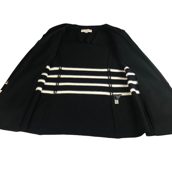 Women's St. John Collection By Marie Gray Black/White Striped Wool+ Sweater. 8 - Picture 9 of 16